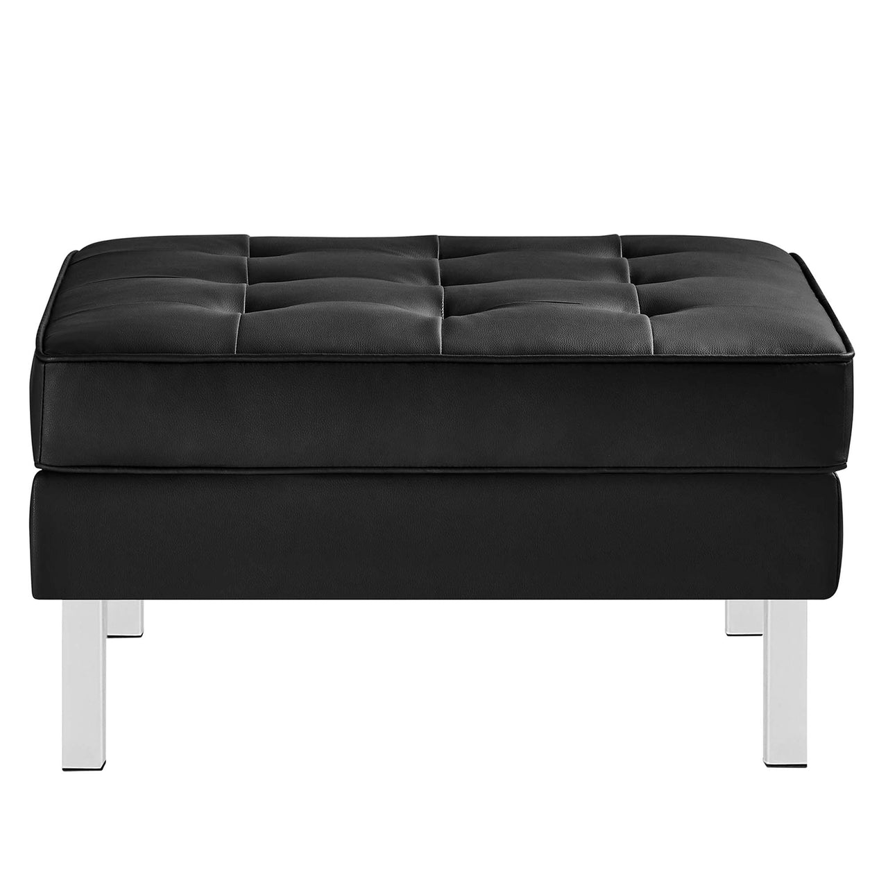 Luma Upholstered Faux Leather Sofa and Ottoman Set, Silver & Black
