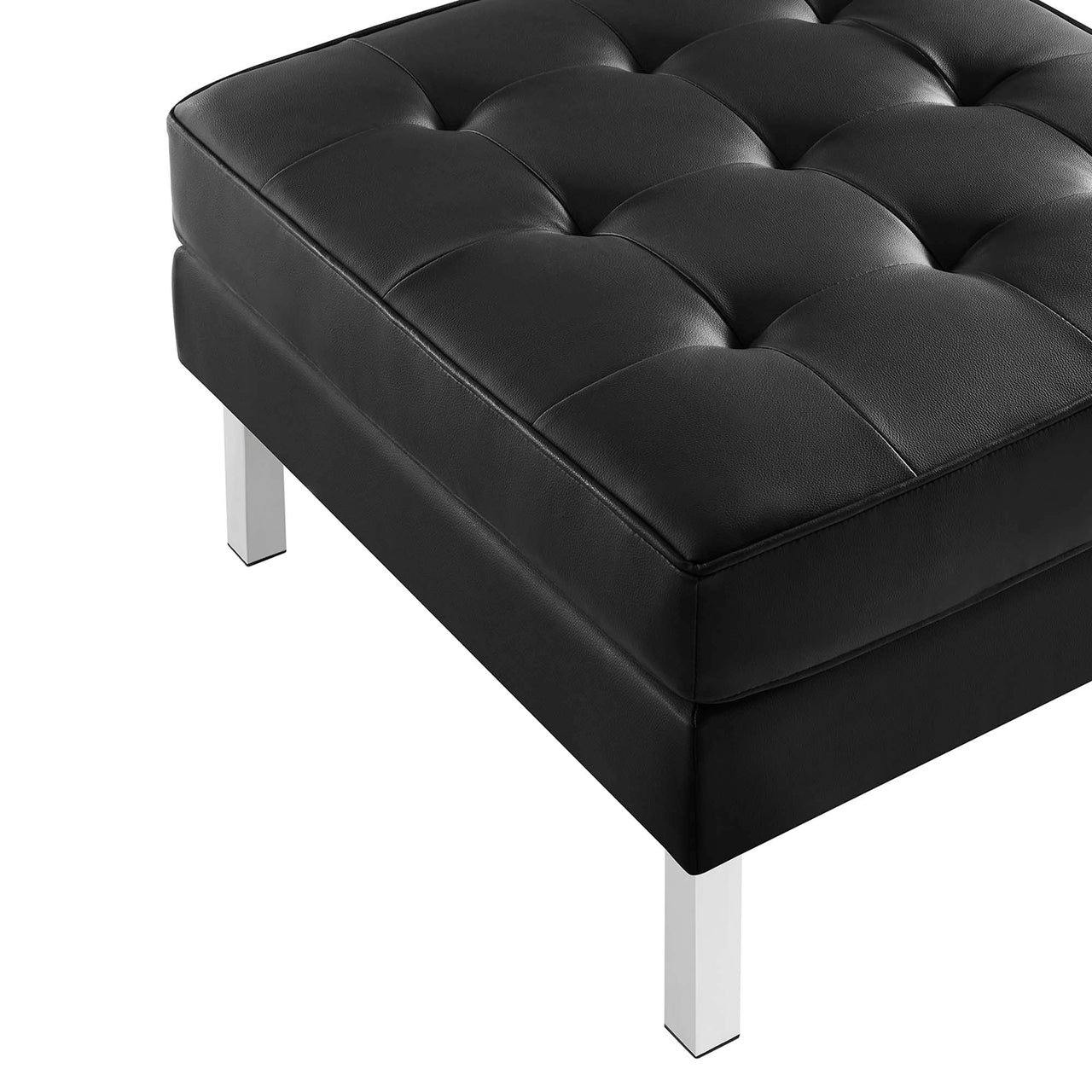 Luma Upholstered Faux Leather Sofa and Ottoman Set, Silver & Black