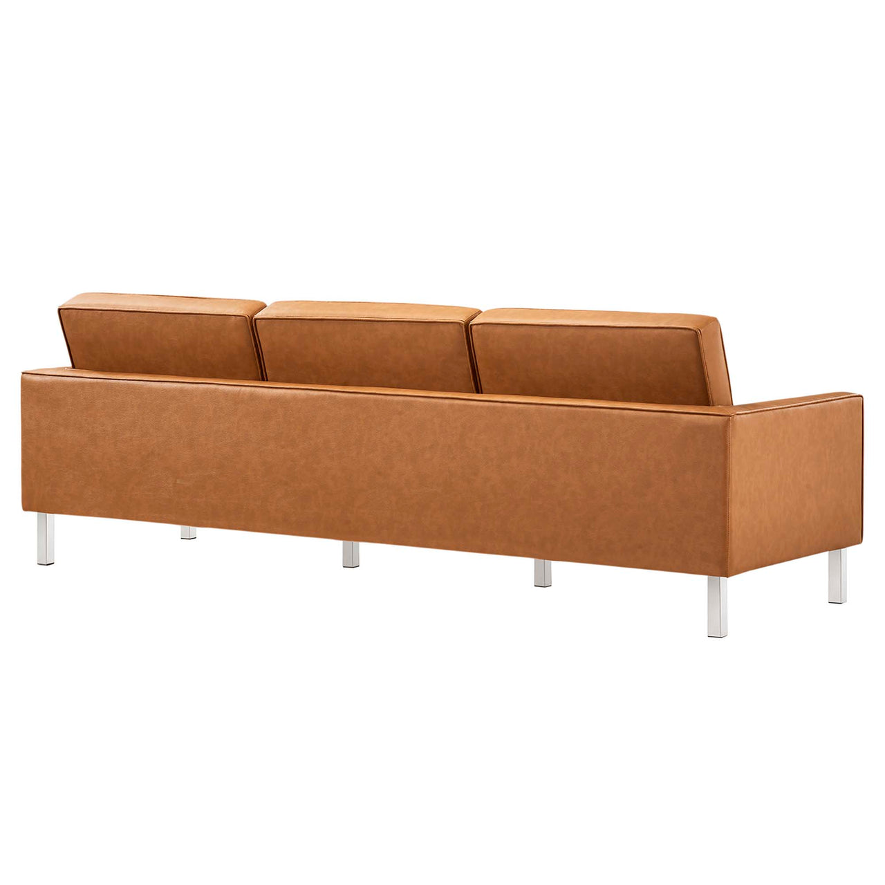 Luma Upholstered Faux Leather Sofa and Ottoman Set, Silver & Tan