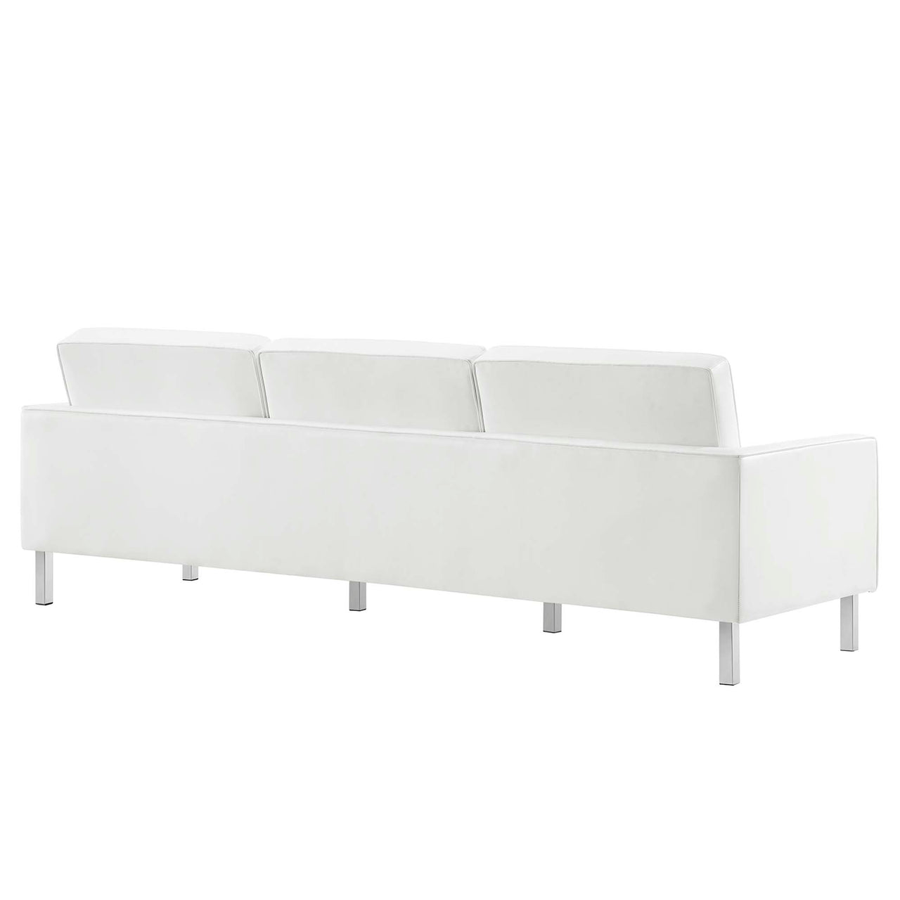 Luma Upholstered Faux Leather Sofa and Ottoman Set, Silver & White