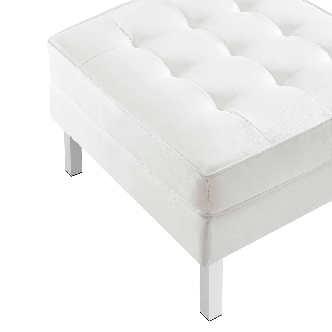 Luma Upholstered Faux Leather Sofa and Ottoman Set, Silver & White