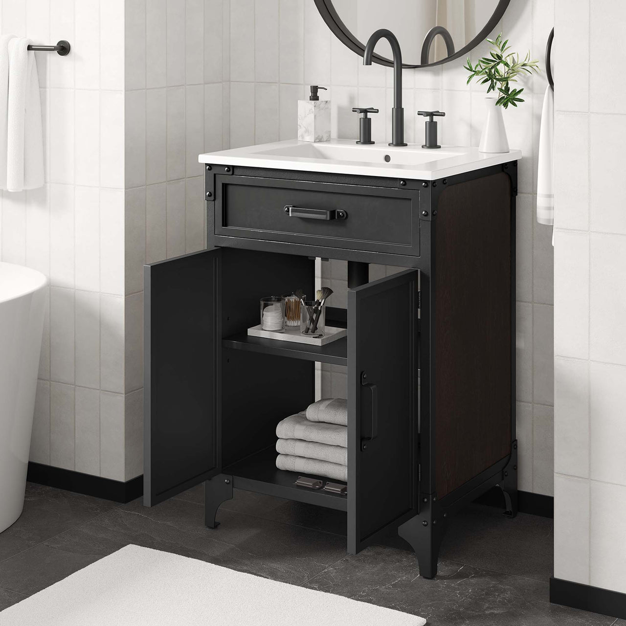 Tartaria Vanity Unit, Small, White & Black