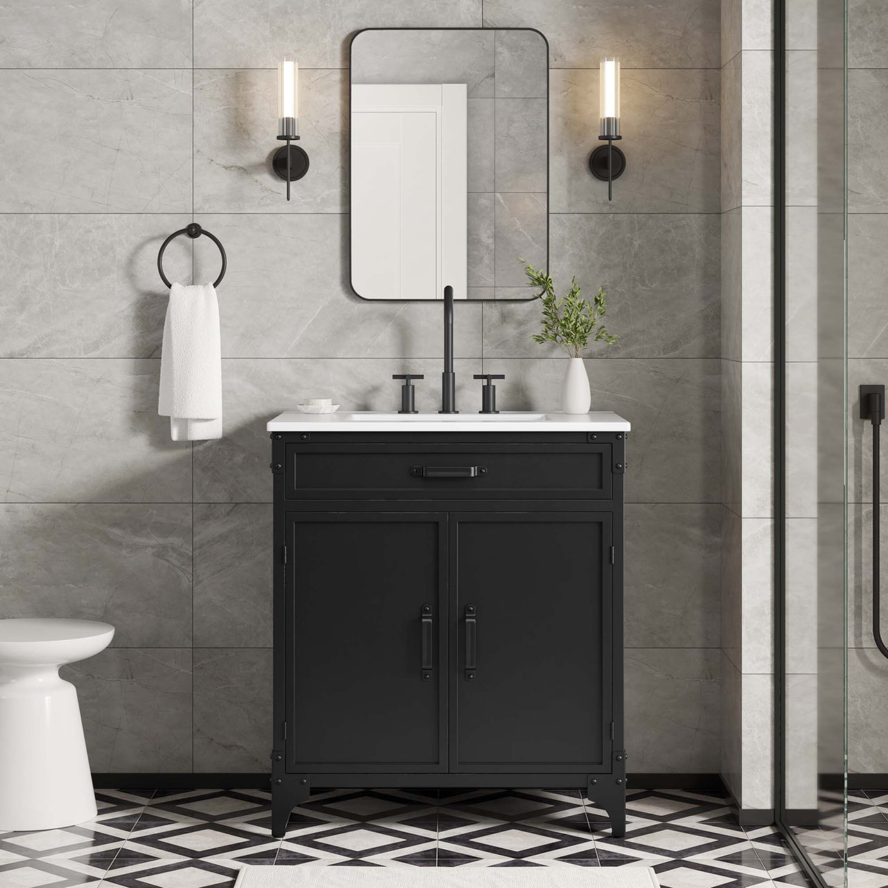 Tartaria Vanity Unit, Medium, White & Black