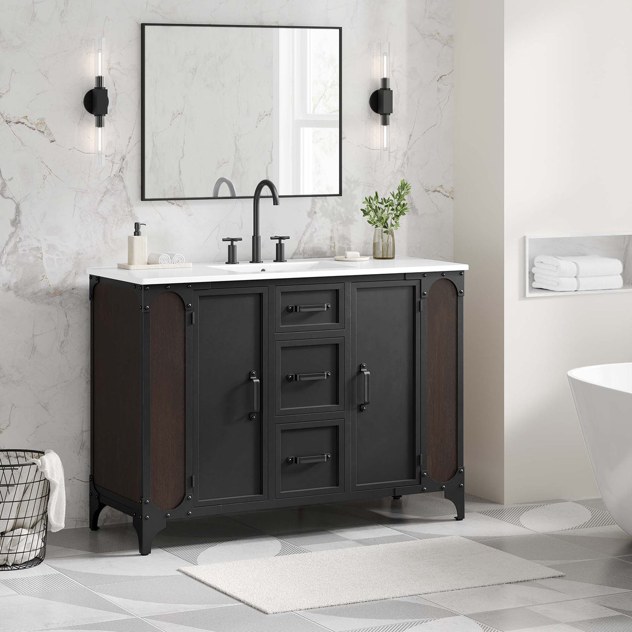 Tartaria Single Sink Vanity Unit, Extra Large, White & Black