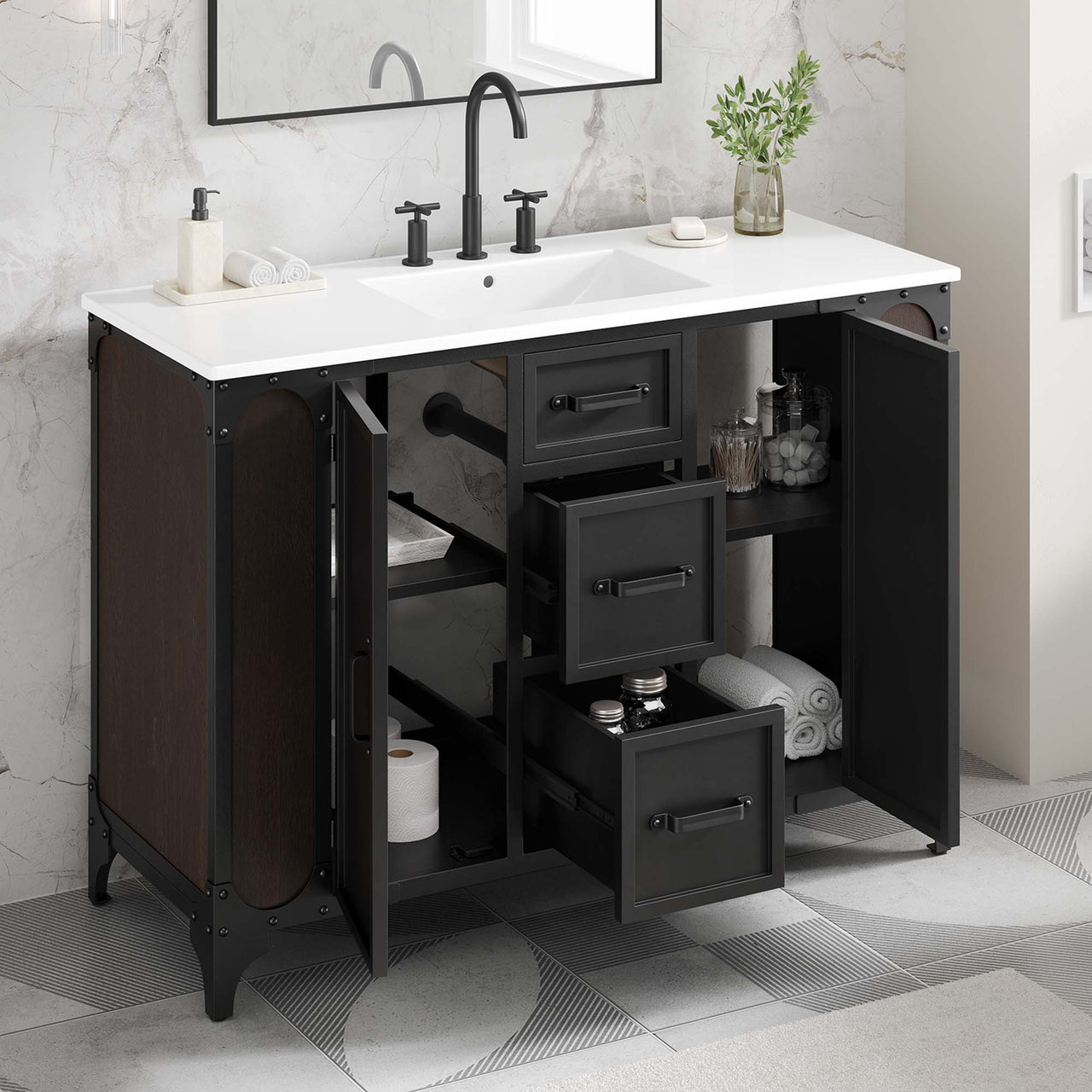 Tartaria Single Sink Vanity Unit, Extra Large, White & Black