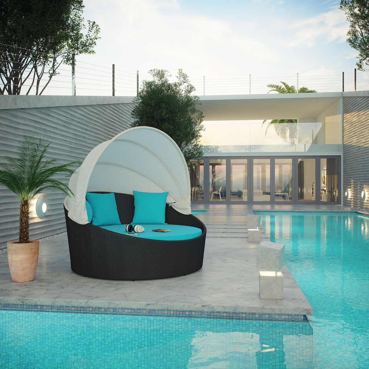 Slumber Canopy Alfresco Daybed, Espresso & Turquoise