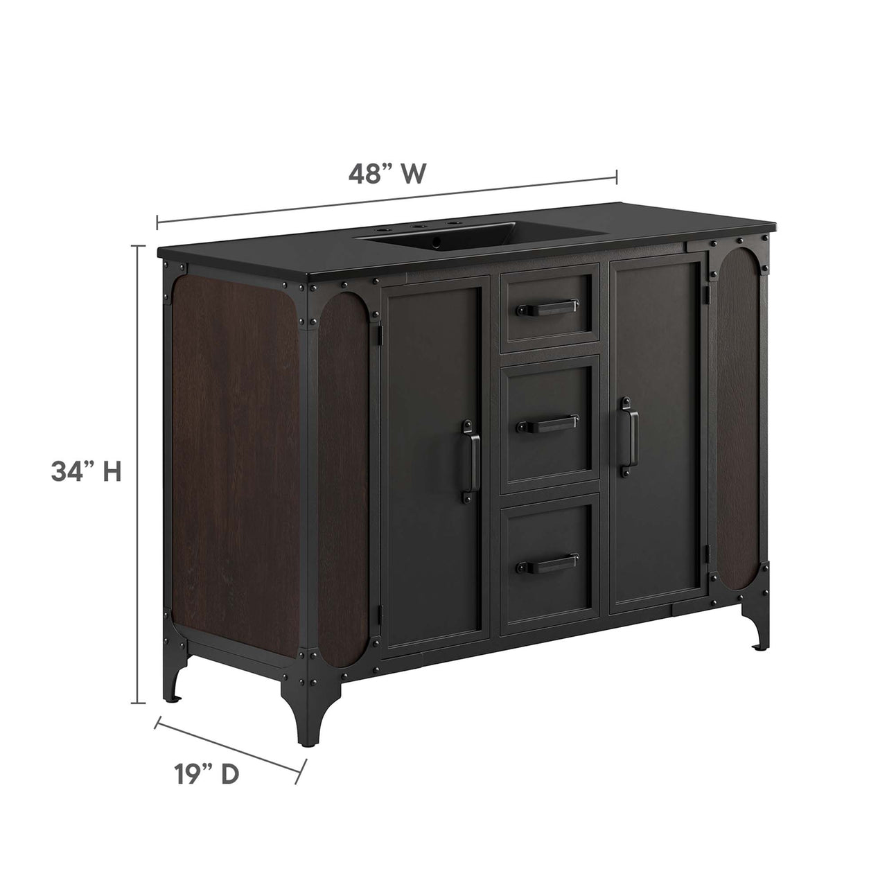 Tartaria Single Sink Vanity Unit, Extra Large, Black