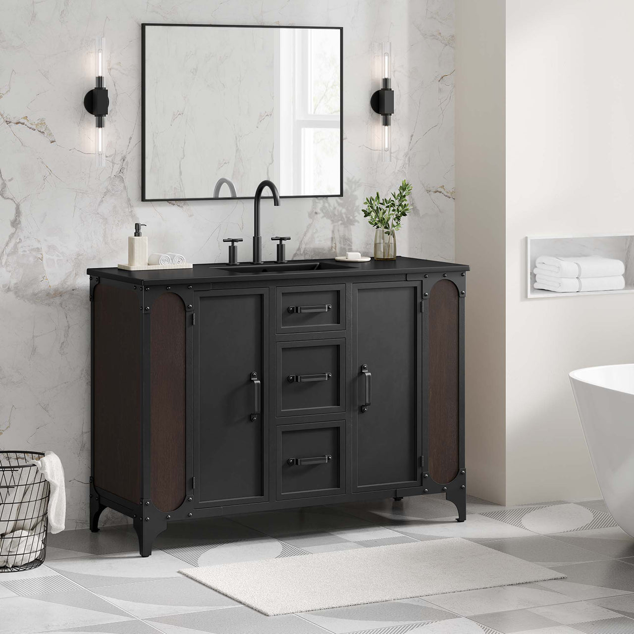 Tartaria Single Sink Vanity Unit, Extra Large, Black