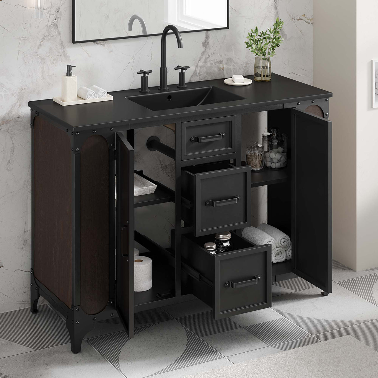 Tartaria Single Sink Vanity Unit, Extra Large, Black
