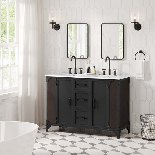 Steamforge 48" Double Sink Bathroom Vanity, White & Black