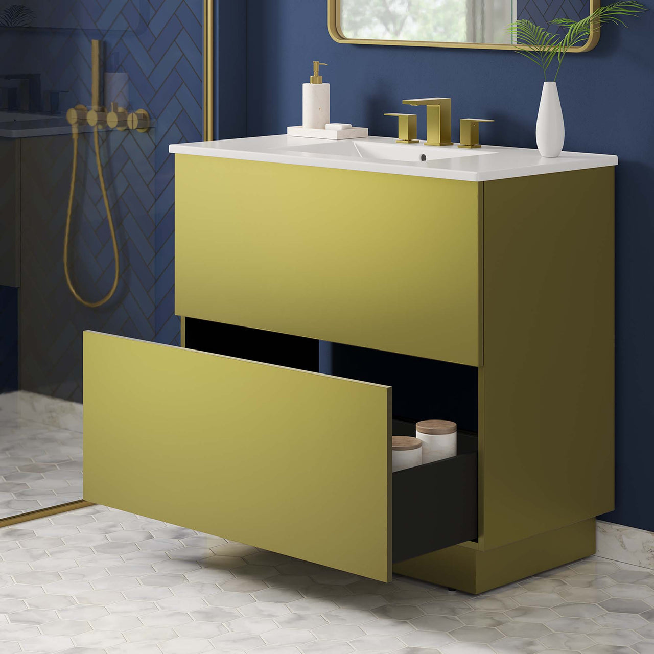 Gold Rush Vanity Unit, Large, White & Gold