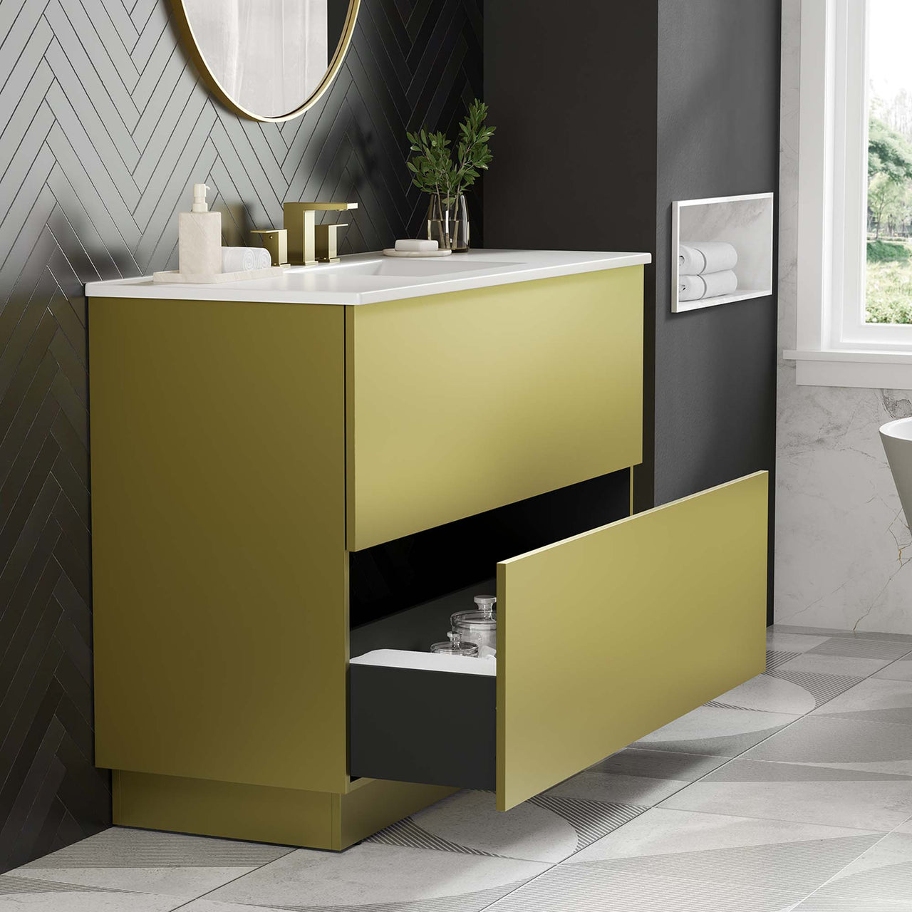 Gold Rush Single Sink Vanity Unit, Extra Large, White & Gold
