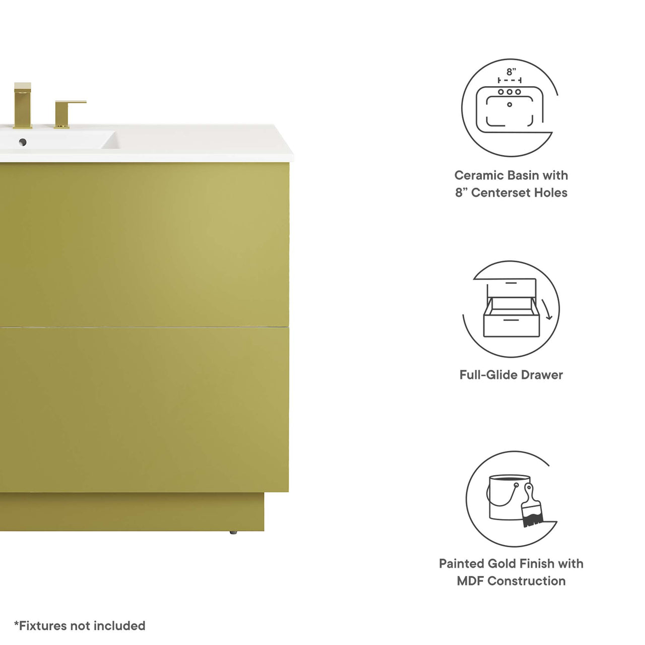 Gold Rush Single Sink Vanity Unit, Extra Large, White & Gold