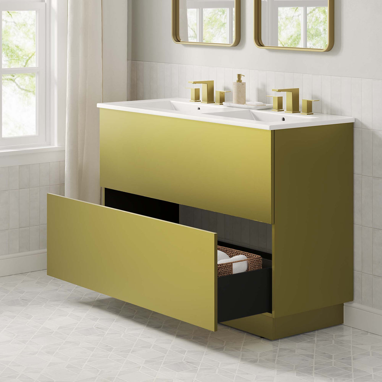 Gold Rush Double Sink Vanity Unit, Extra Large, White & Gold