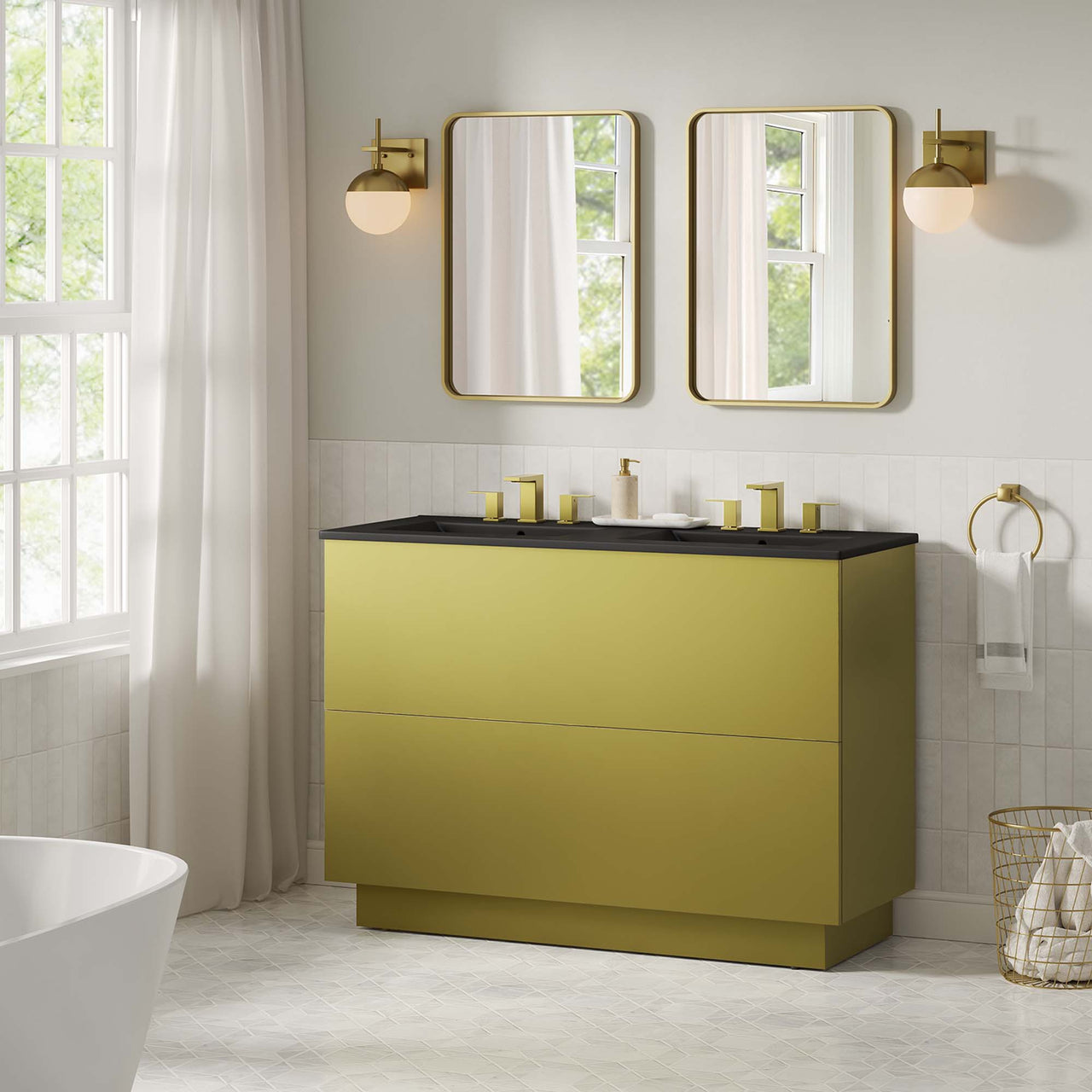 Gold Rush Double Sink Vanity Unit, Extra Large, Black & Gold