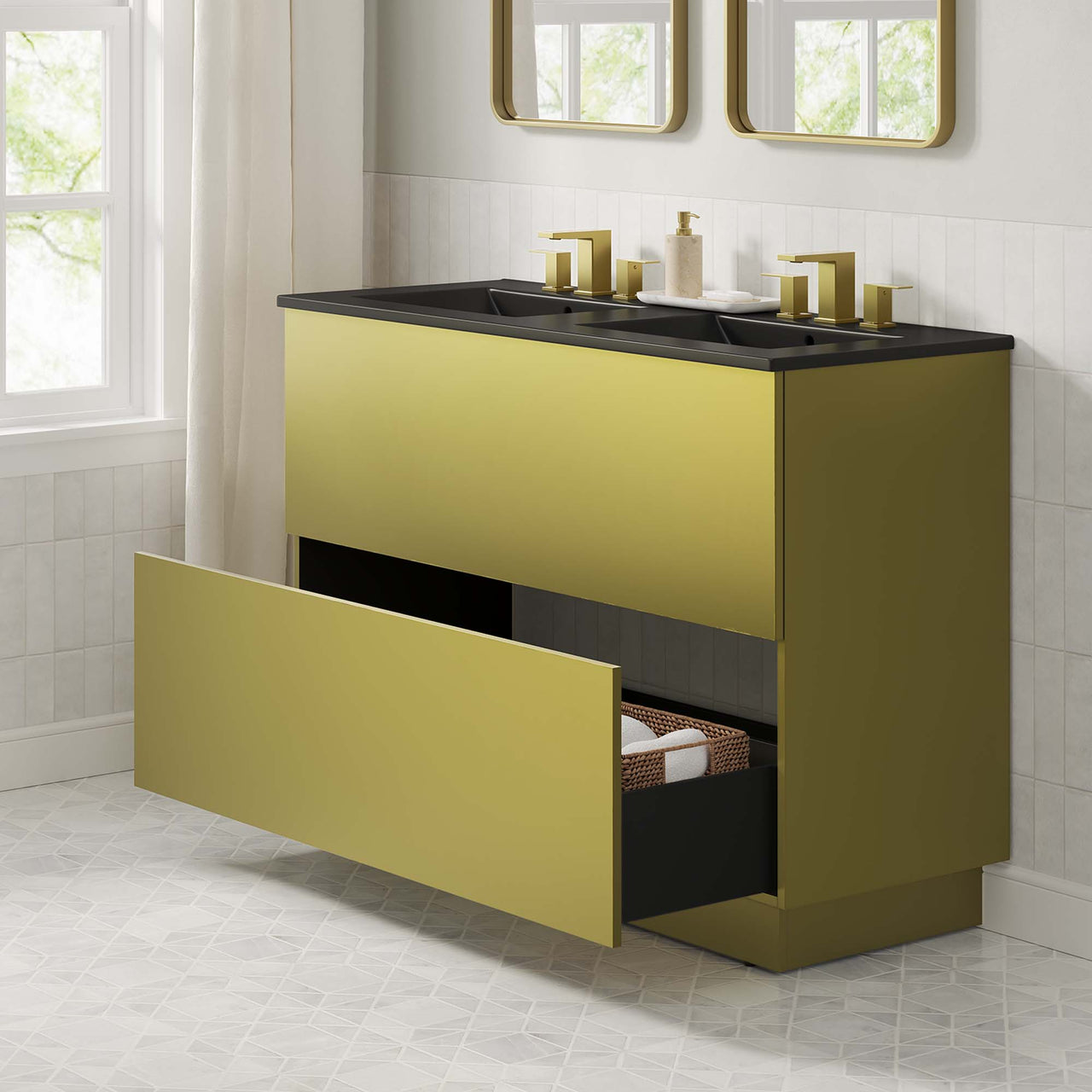 Gold Rush Double Sink Vanity Unit, Extra Large, Black & Gold