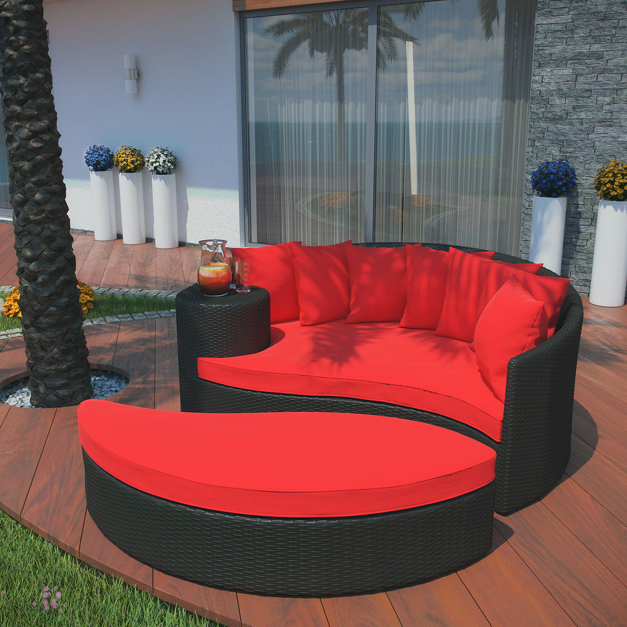 Tai Chi Alfresco Wicker Daybed, Espresso & Red