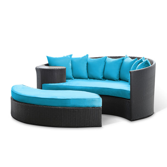 Tai Chi Alfresco Wicker Daybed, Espresso & Turquoise