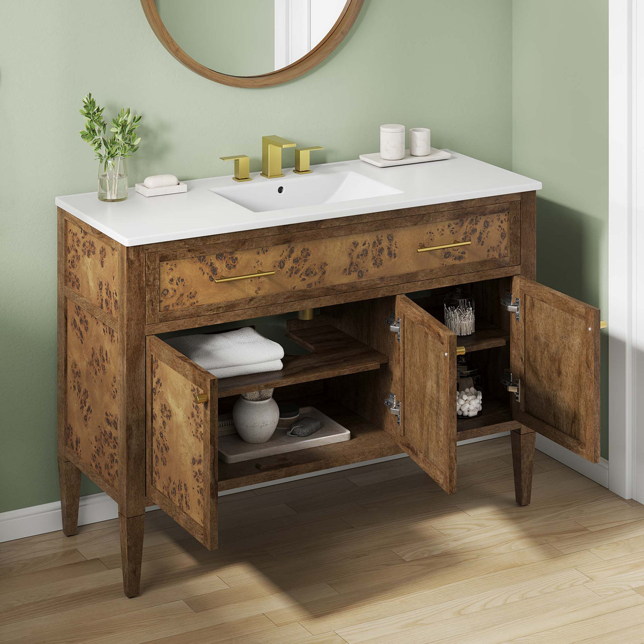 Elaria Single Sink Vanity Unit, Extra Large, White & Brown