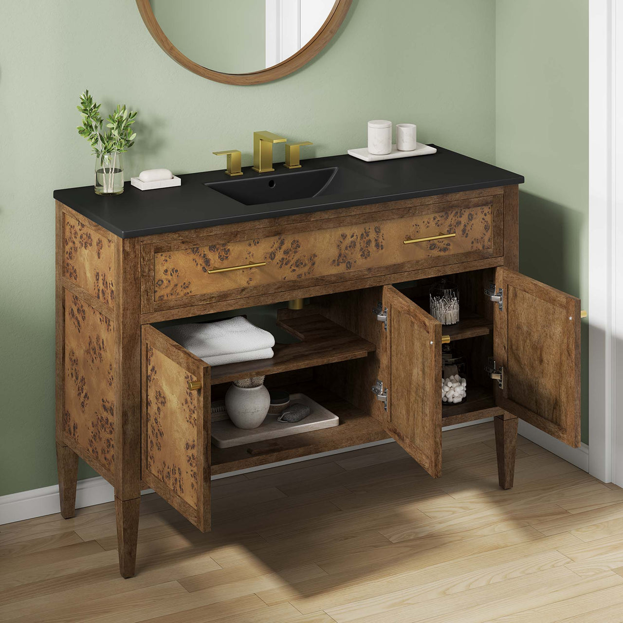 Elaria Single Sink Vanity Unit, Extra Large, Black & Brown