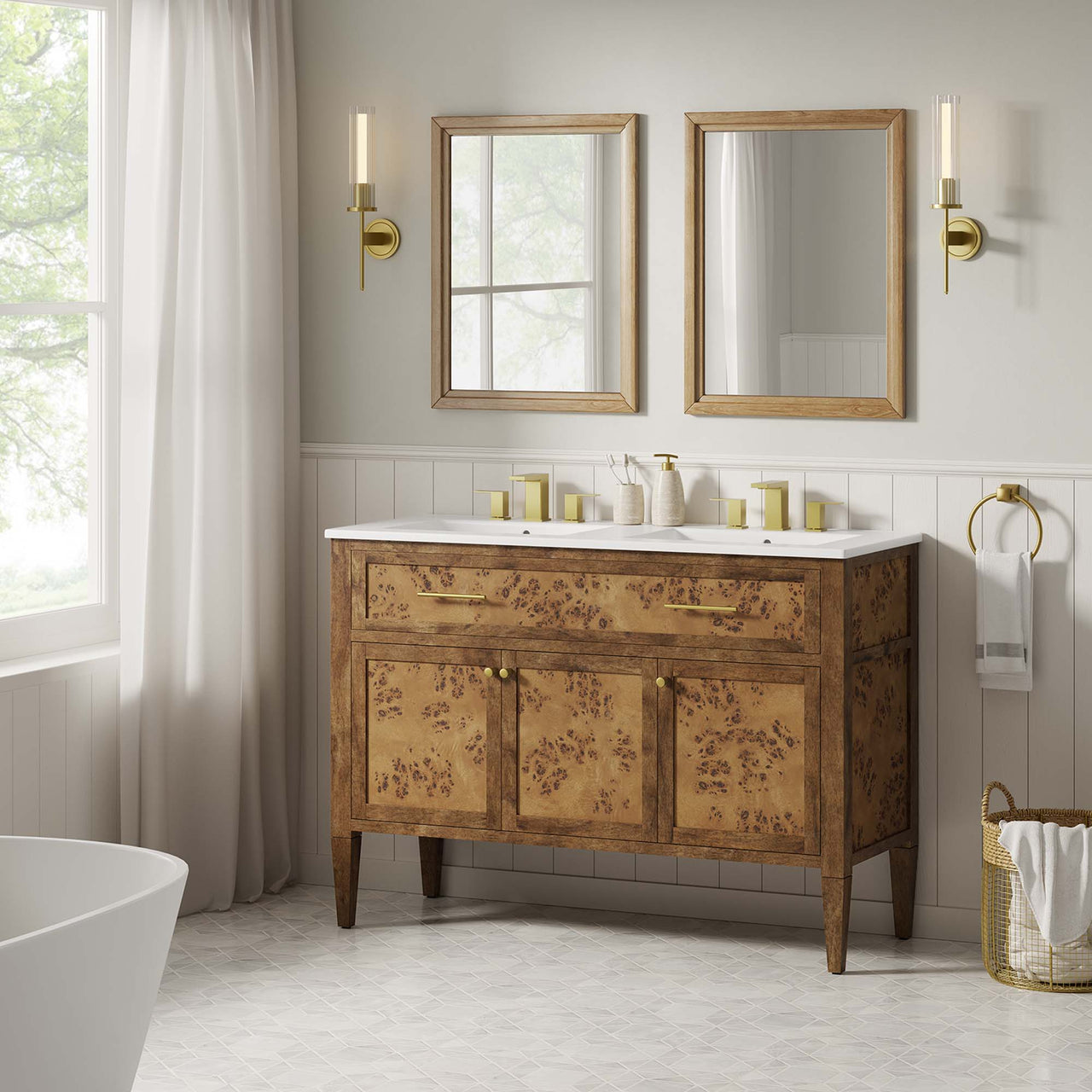Elaria Double Sink Vanity Unit, Extra Large, White & Brown