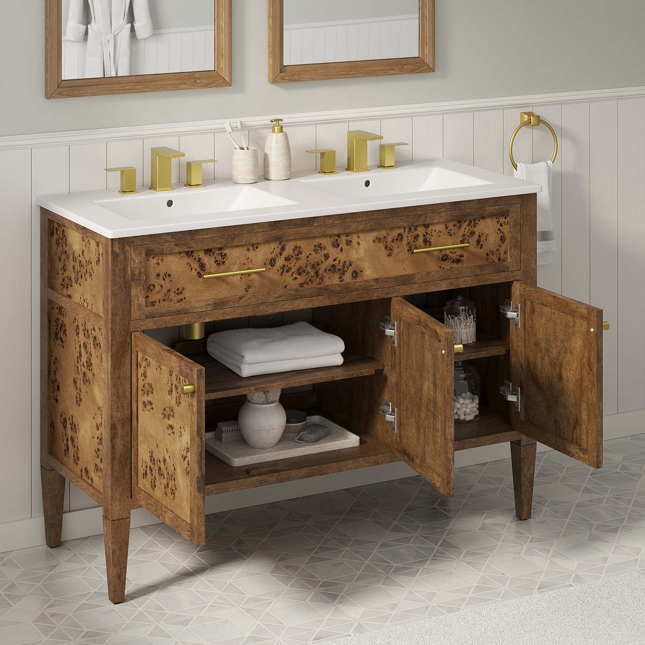 Elaria Double Sink Vanity Unit, Extra Large, White & Brown