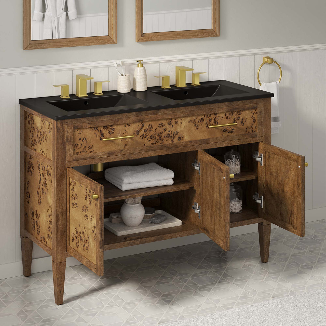 Elaria Double Sink Vanity Unit, Extra Large, Black & Brown