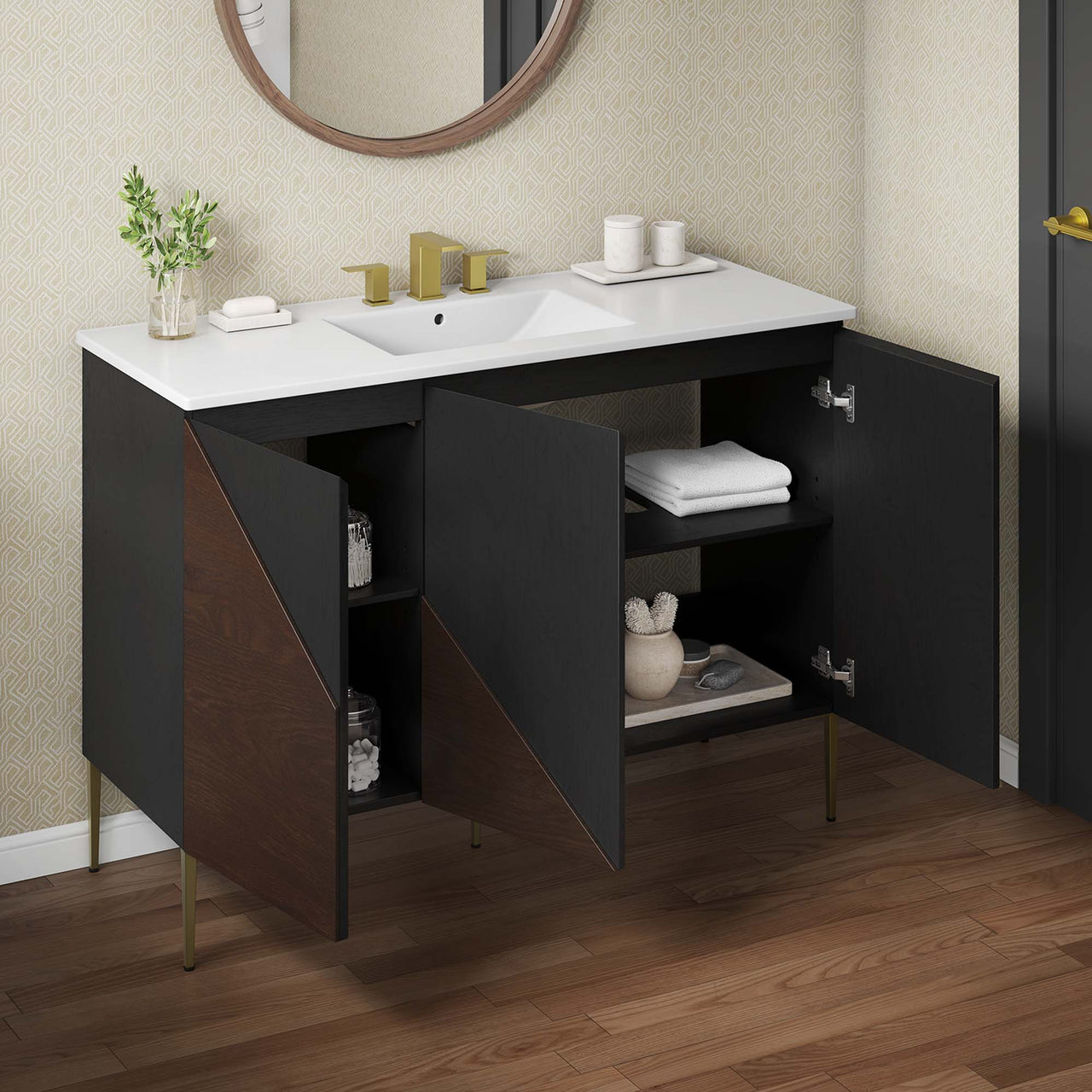 Auror Single Sink Vanity Unit, Extra Large, White & Black