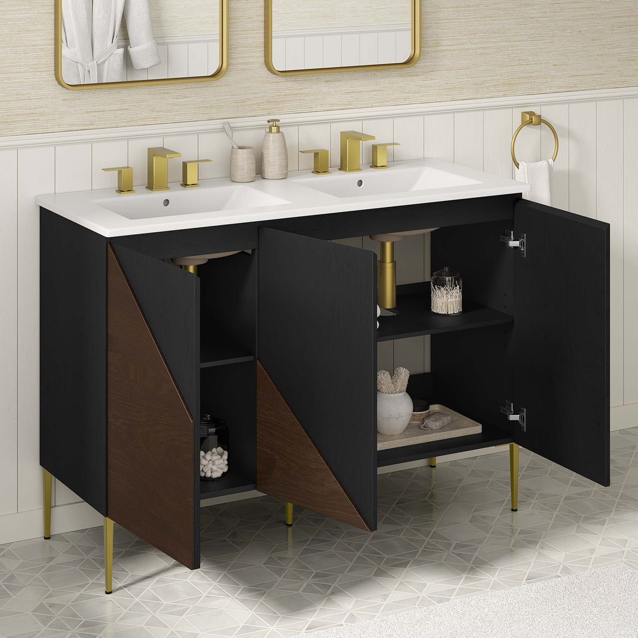 Auror Double Sink Vanity Unit, Extra Large, White & Black