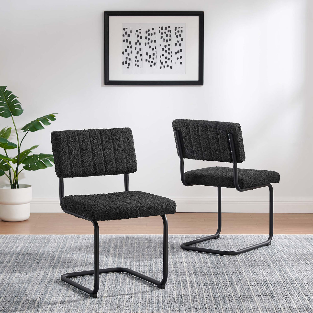 Glide Boucle Dining Chair Set of 2, Black