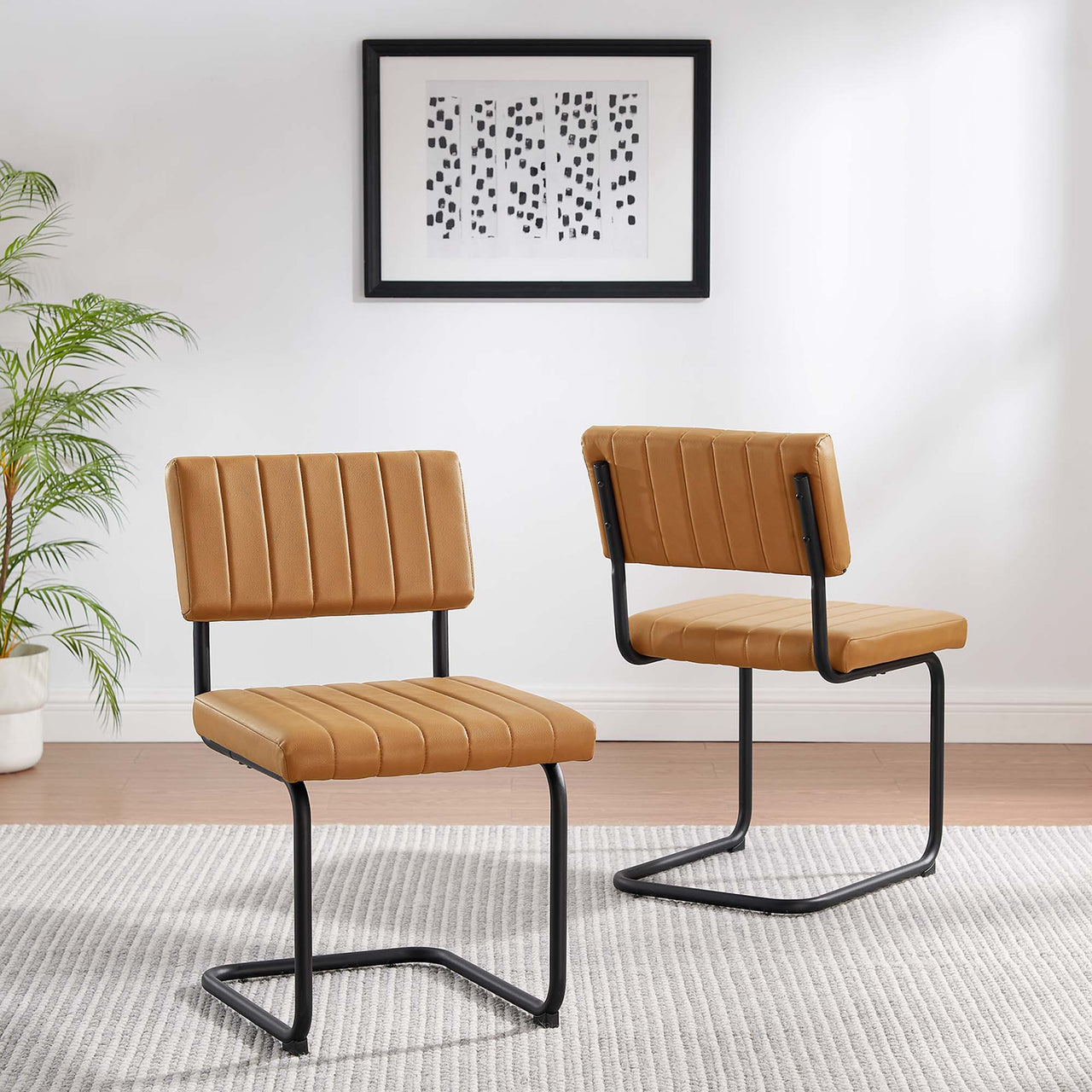 Glide Eco-Leather Dining Chair Set of 2, Tan