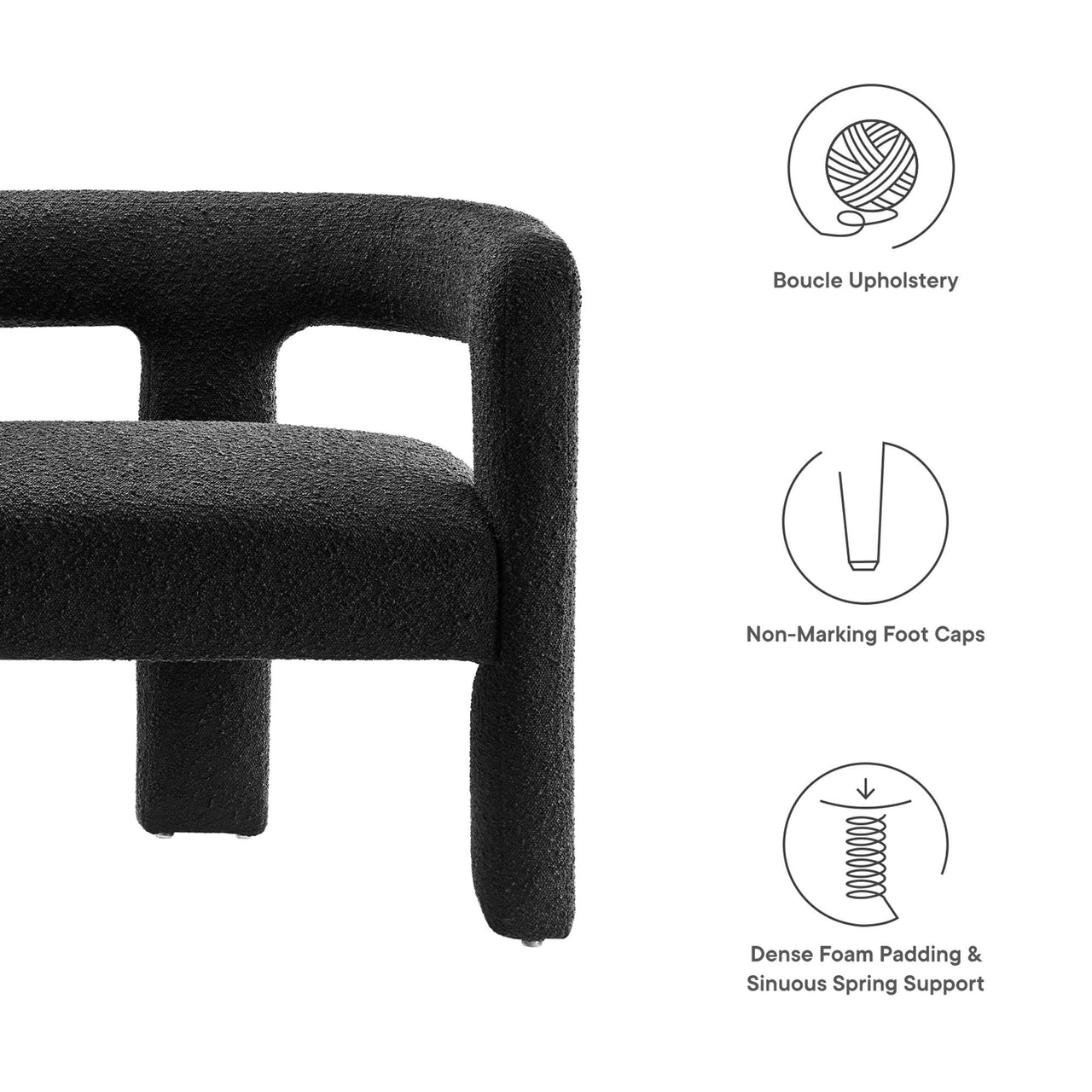 Noira Upholstered Boucle Loveseat, Black