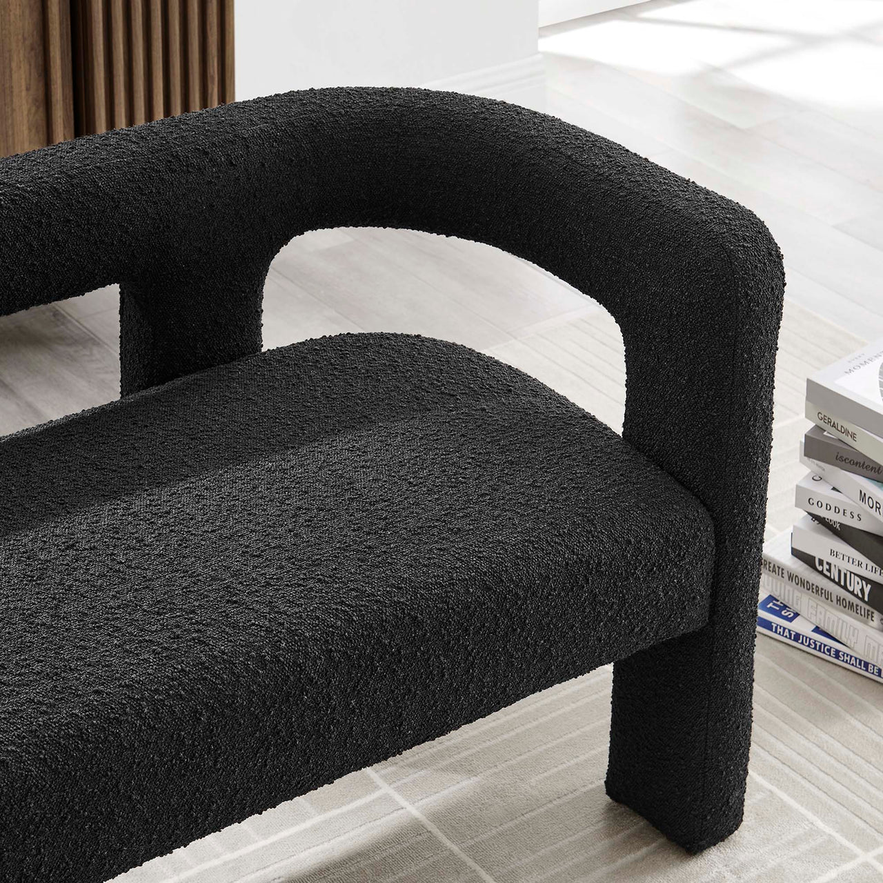 Noira Upholstered Boucle Loveseat, Black