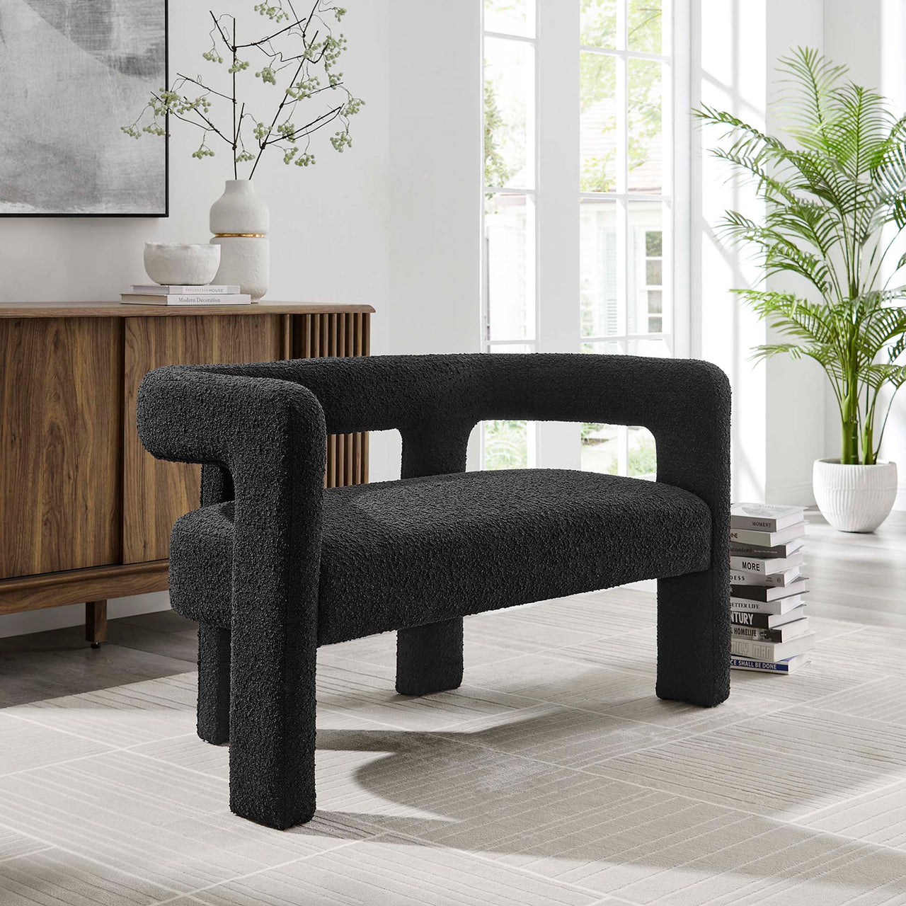 Noira Upholstered Boucle Loveseat, Black
