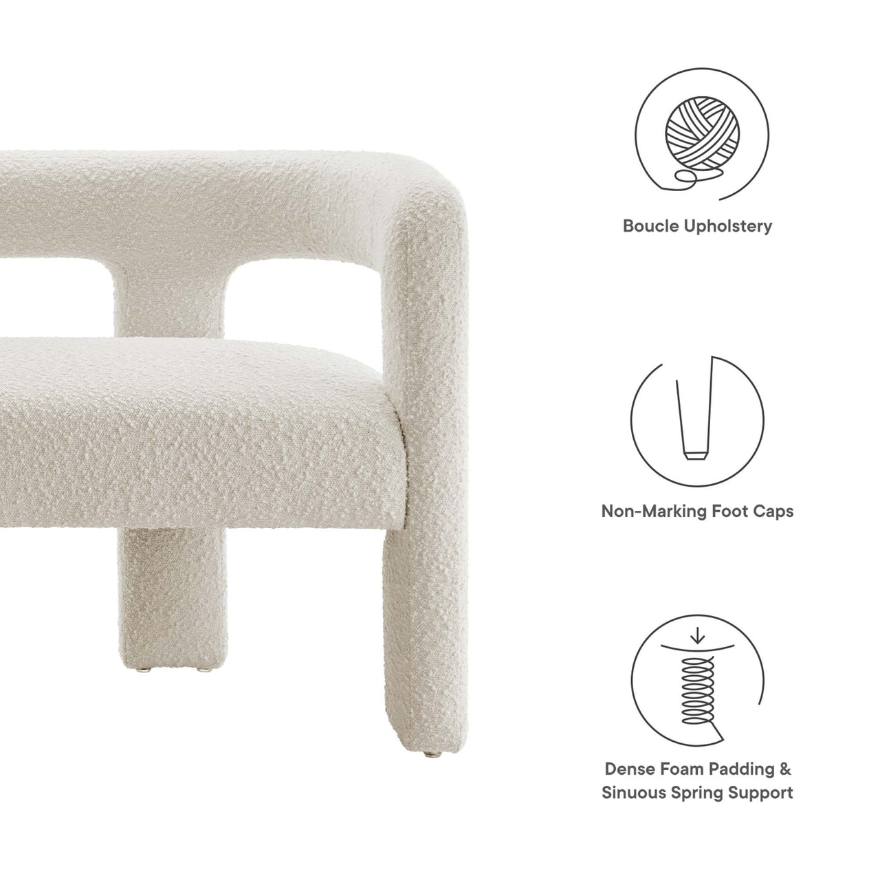 Noira Upholstered Boucle Loveseat, Ivory