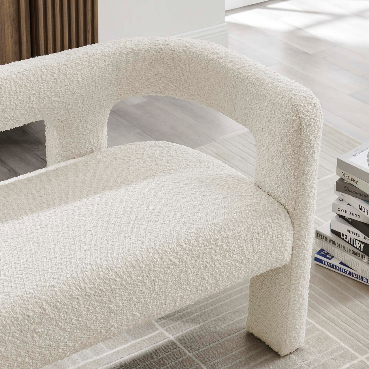 Noira Upholstered Boucle Loveseat, Ivory