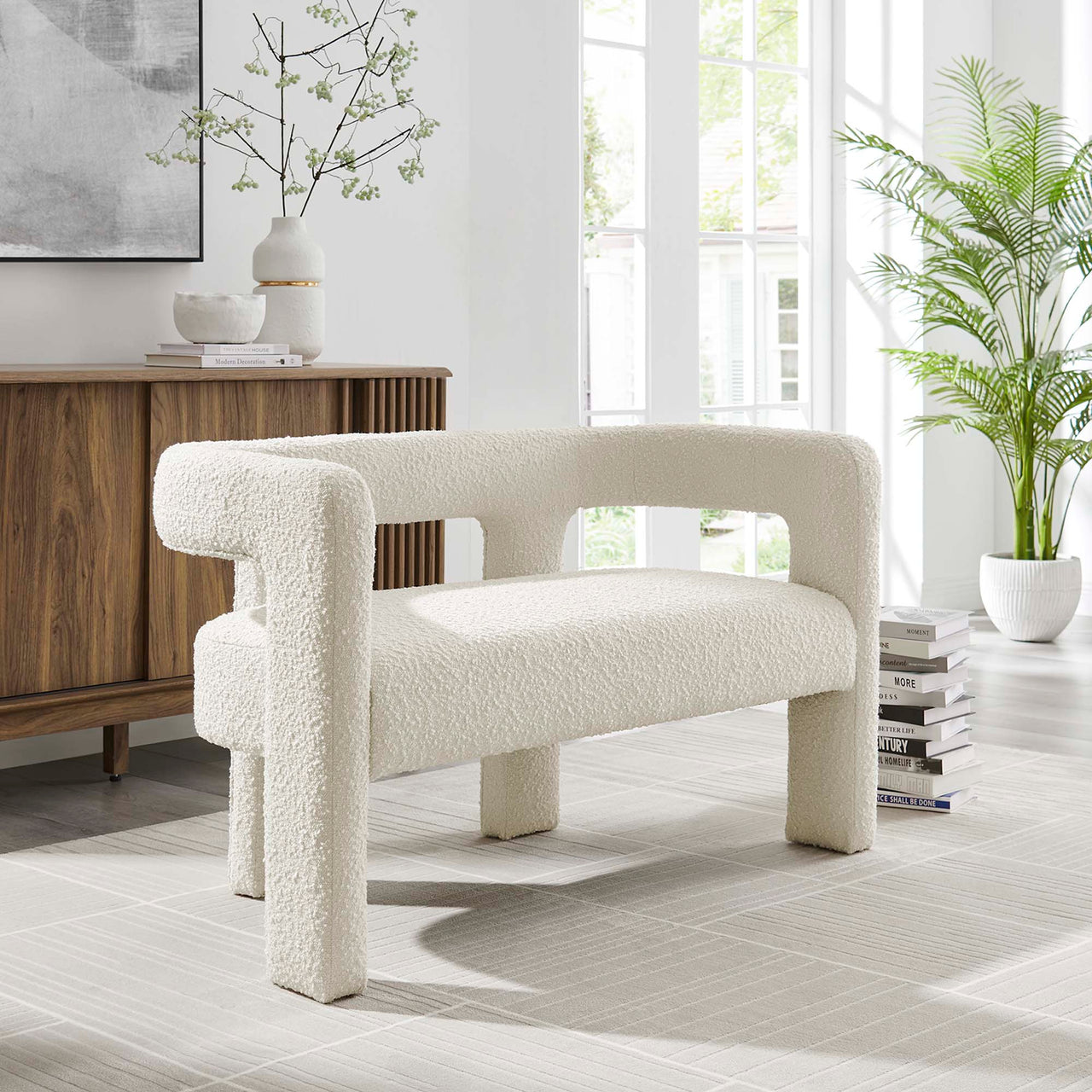 Noira Upholstered Boucle Loveseat, Ivory