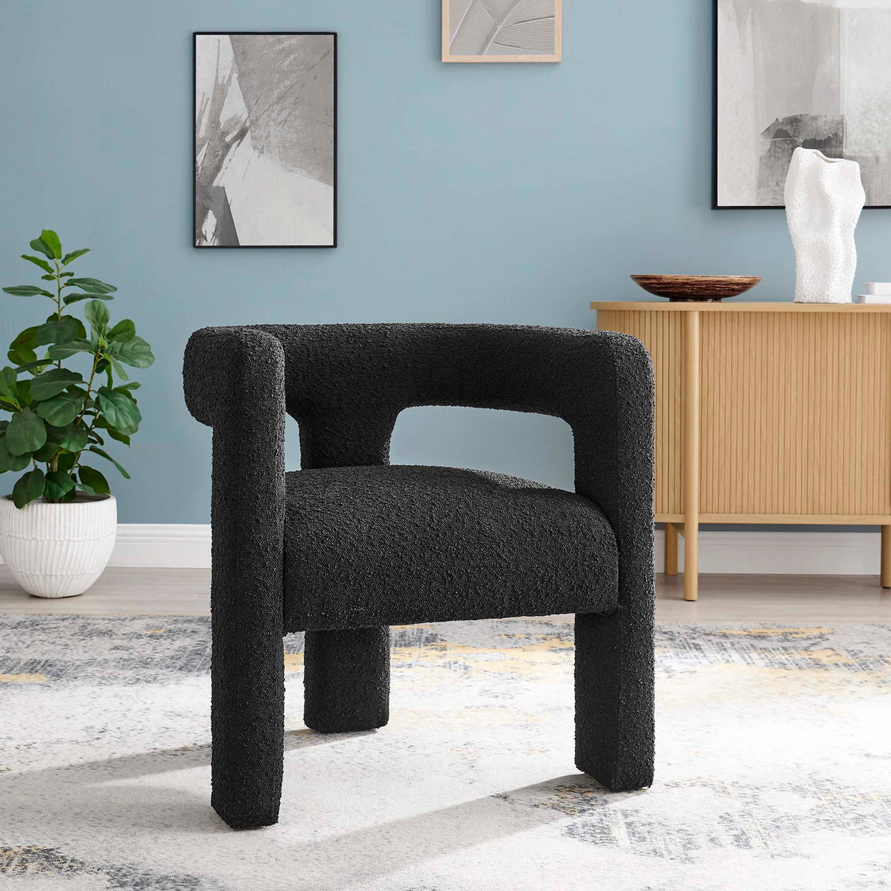 Noira Upholstered Boucle Armchair, Black