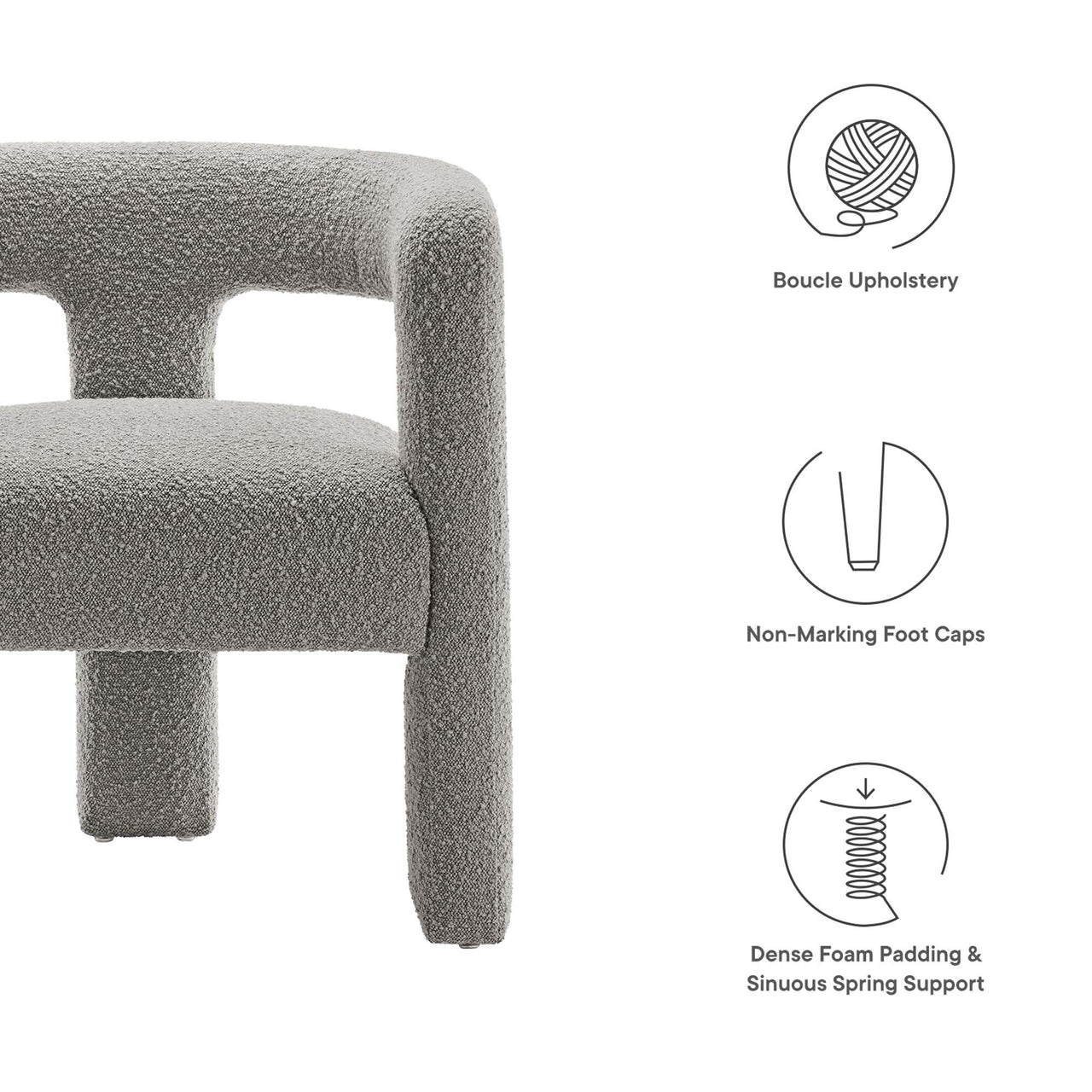 Noira Upholstered Boucle Armchair, Light Gray