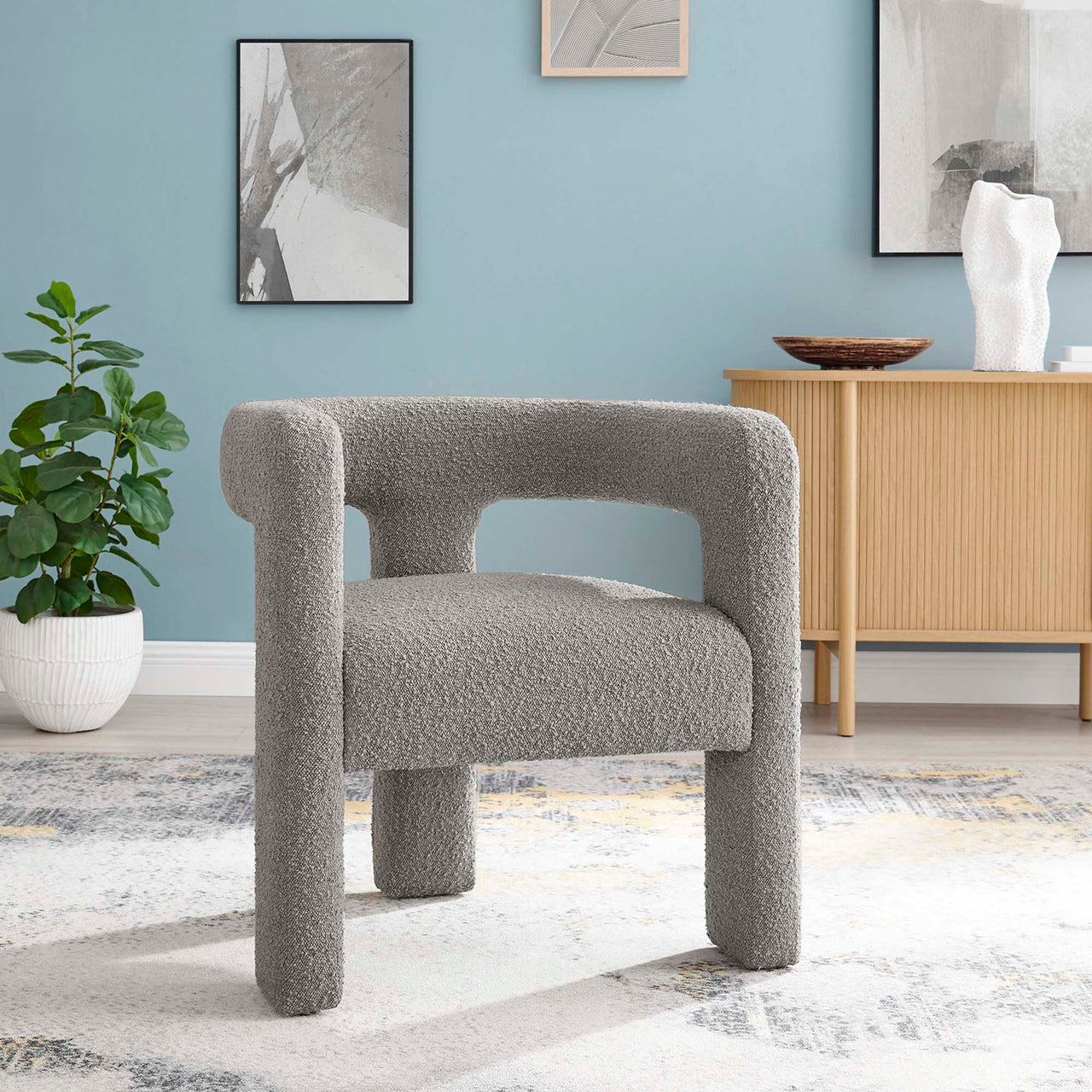 Noira Upholstered Boucle Armchair, Light Gray