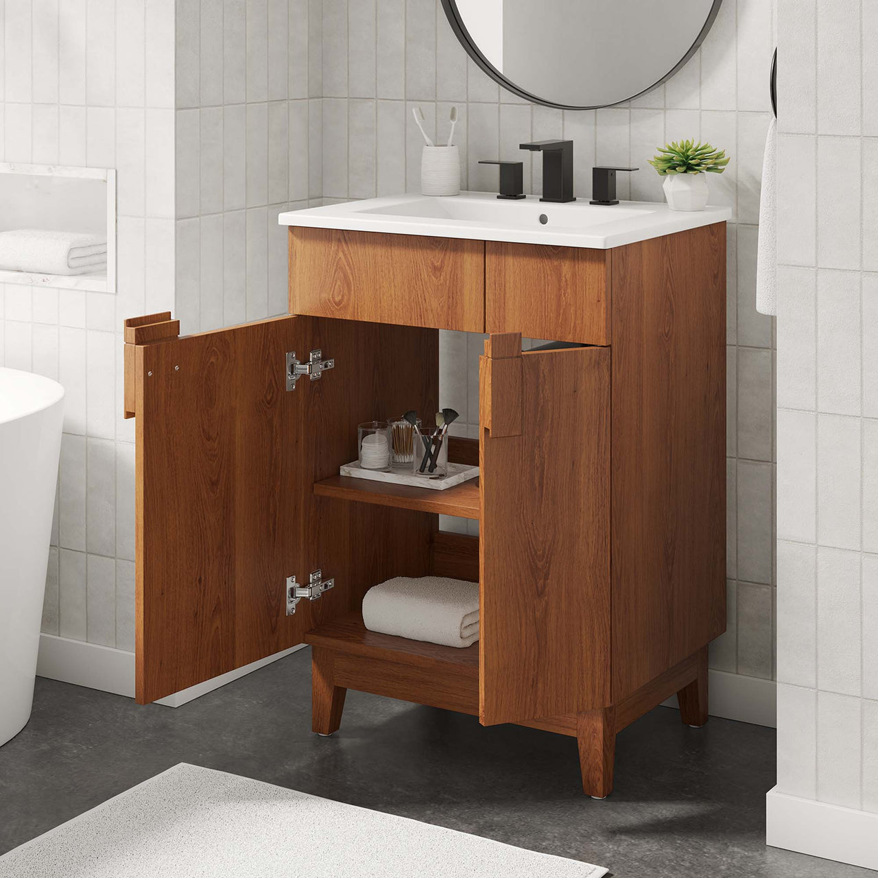 Regalo Vanity Unit, Small, White & Walnut