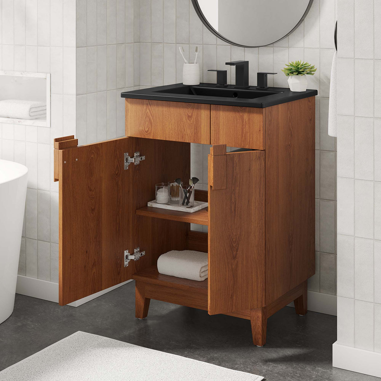Regalo Vanity Unit, Small, Black & Walnut