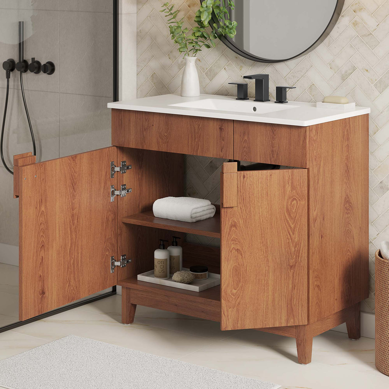 Regalo Vanity Unit, Large, White & Walnut