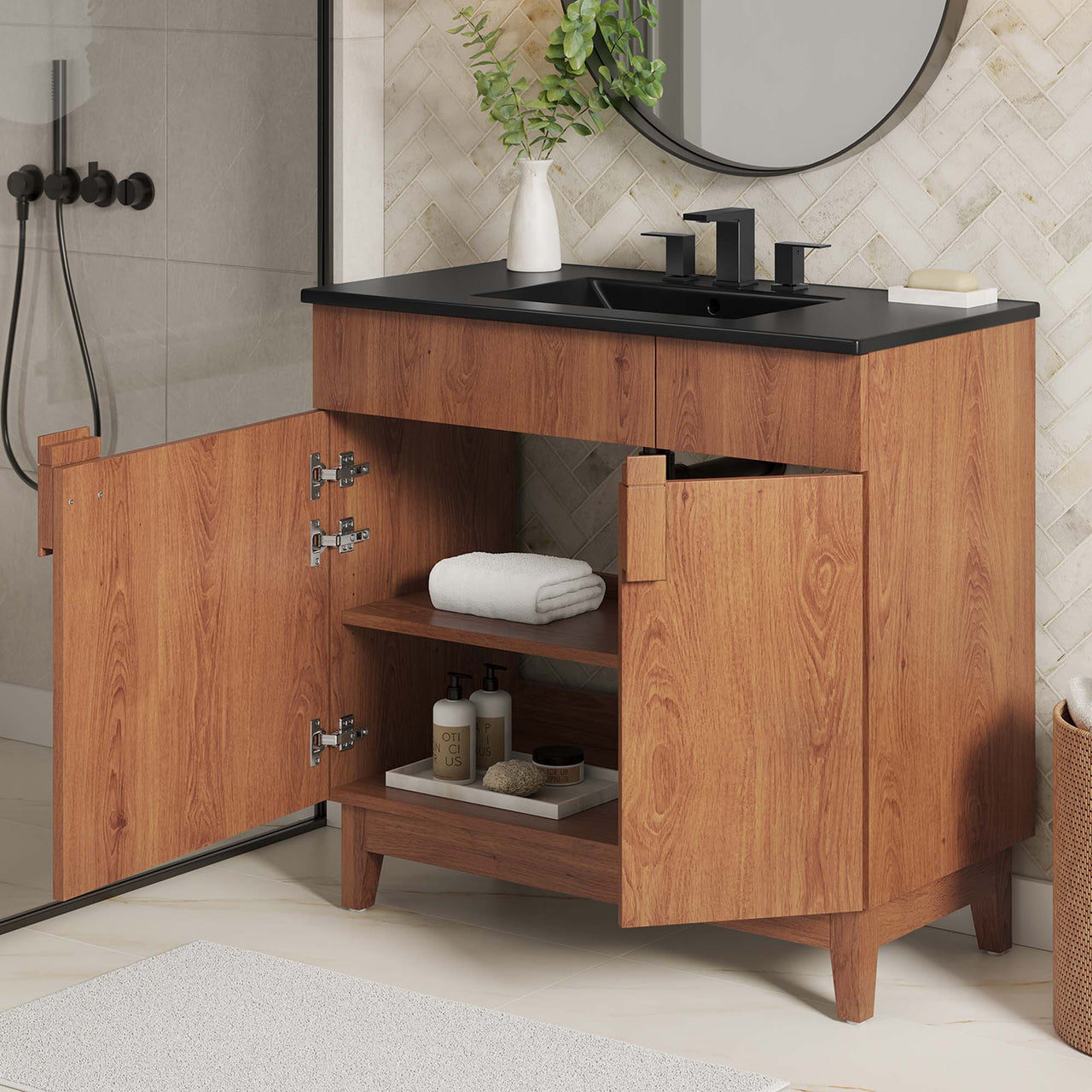 Regalo Vanity Unit, Large, Black & Walnut