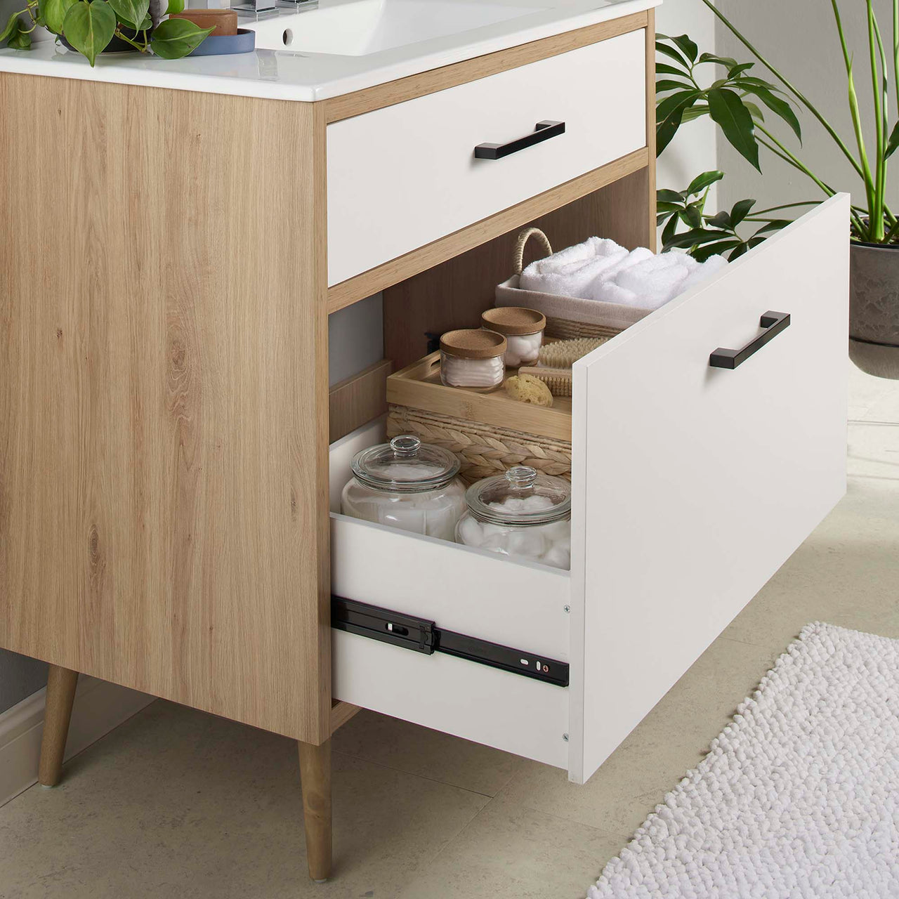 Mavon Vanity Unit, Large, White & Oak