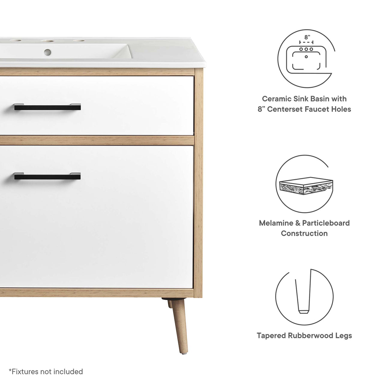 Mavon Vanity Unit, Large, White & Oak