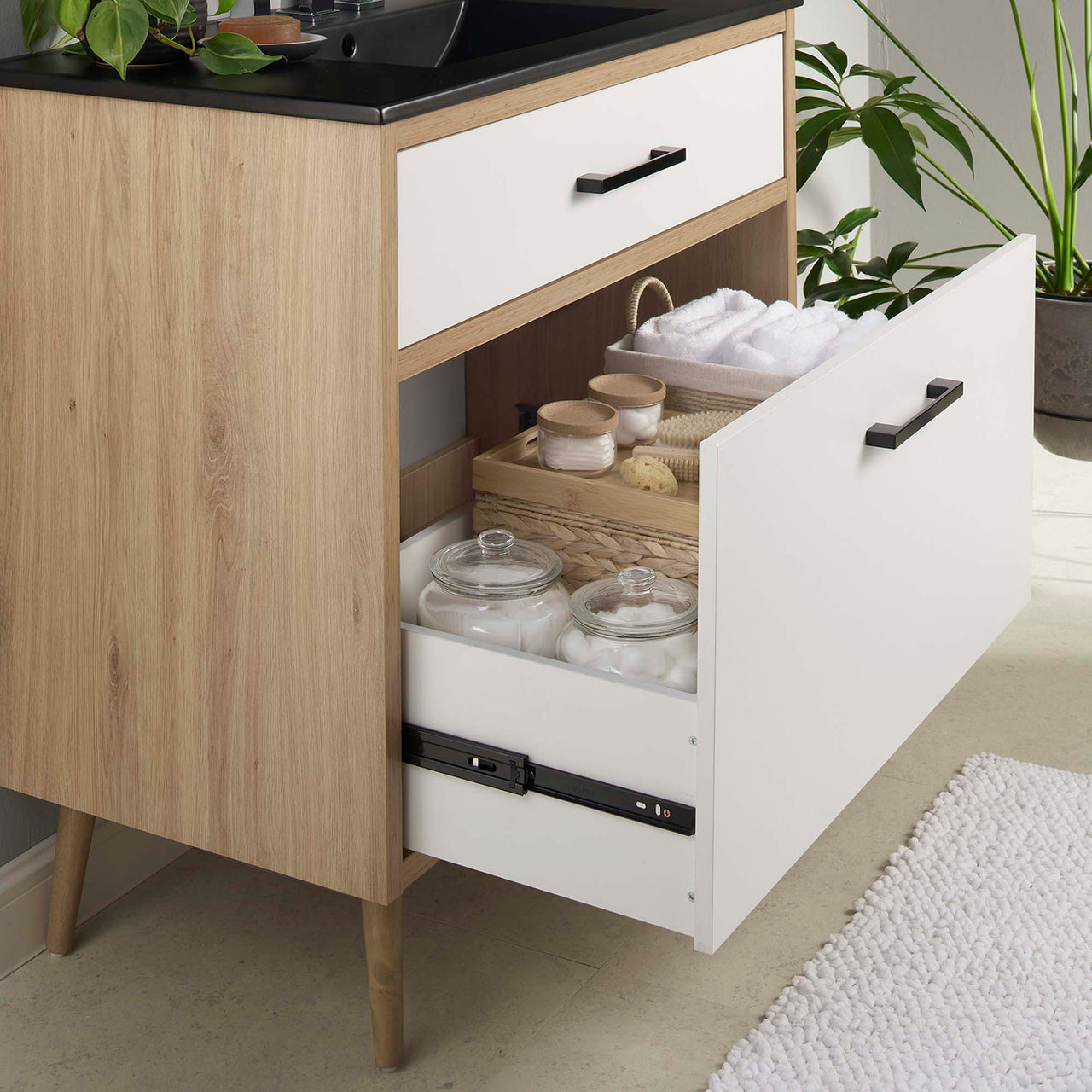 Mavon Vanity Unit, Large, Black & Oak