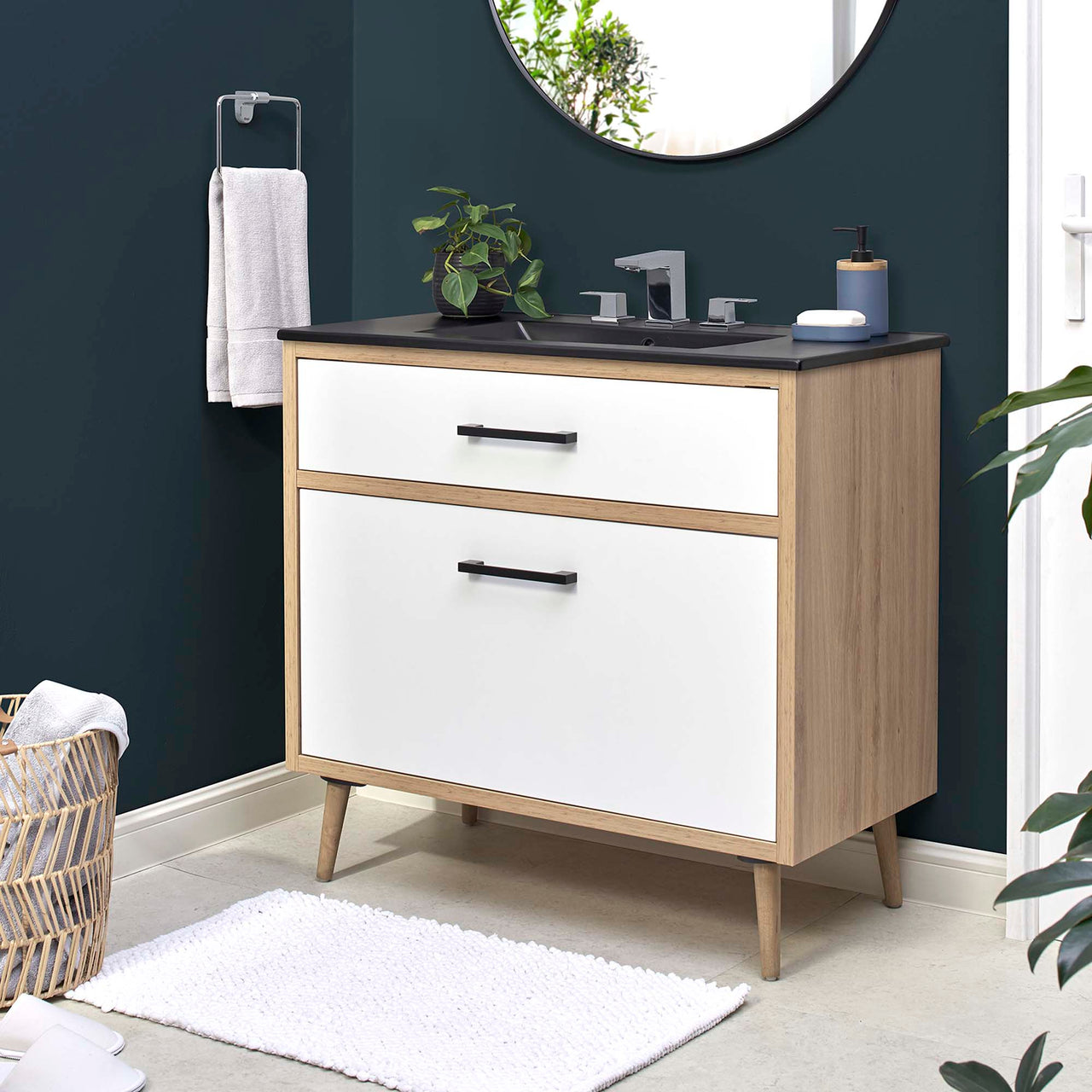 Mavon Vanity Unit, Large, Black & Oak