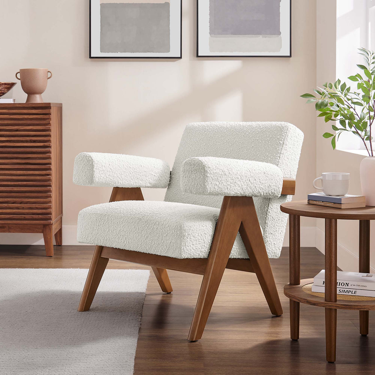 Serenel Boucle Armchair, Ivory