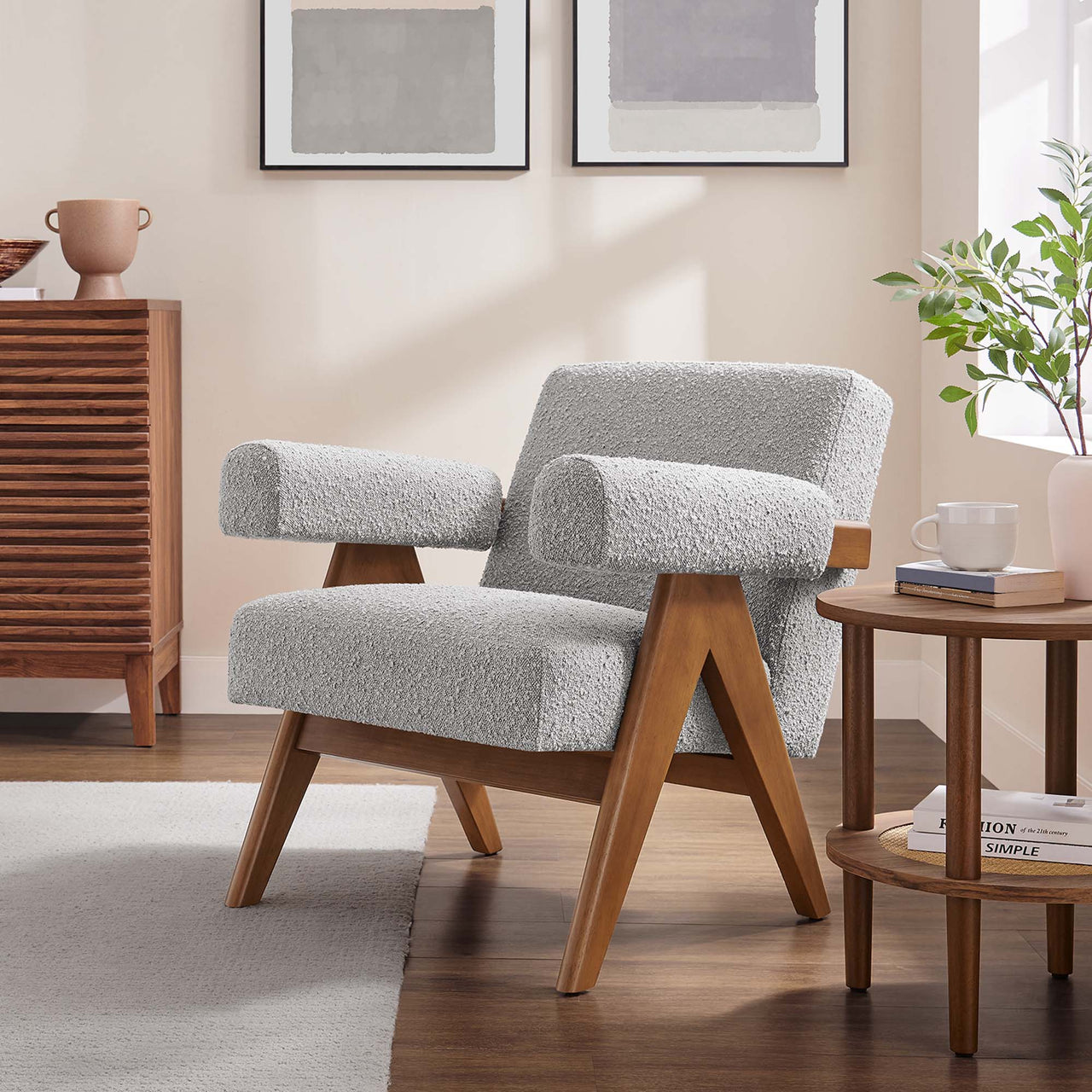 Serenel Boucle Armchair, Light Gray
